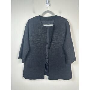 Eileen Fisher Black Finely Ribbed Cotton Blend Lined Blazer Jacket Size Large